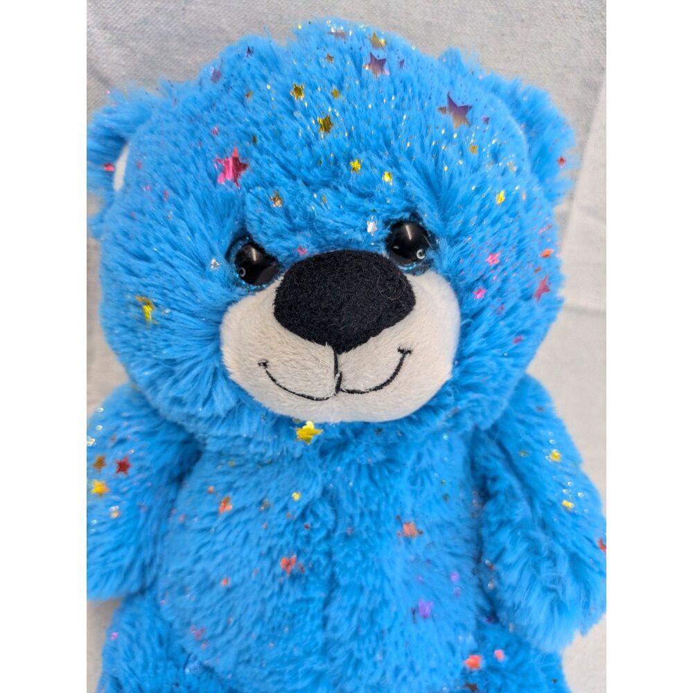 Blue Teddy Bear Plush Metallic Rainbow Stars Sparkle 2017 Kellytoy